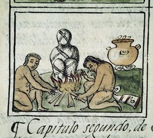 Codex fra erobringen af Mexico: mumificering af en krop af Spanish School