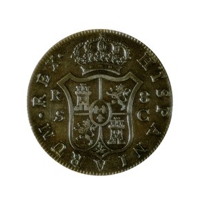Mønt af 8 spanske realer, castiliansk valuta slået i Sevilla under Charles IV