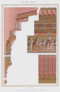 Gesims til taget, Court of The Mosque (farve litho) af Spanish School