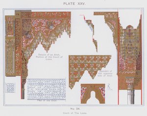 Court of the Lions (farve litho) af Spanish School