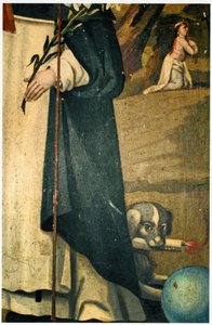 Detalje, der viser liljen, staven og hunden med fakkel, tilskrivninger af St. Dominic af Spanish School