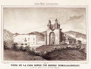 Første Carlist-krig (1833-1840): Huset eller Carlist-general Tomas Zumalacarregui (1788-1835) blev såret efter belejringen af Bilbao af Spanish School
