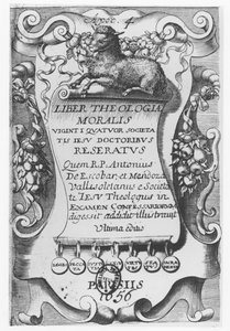 Frontispice for Liber Theologiae Moralis, af Antonio Escobar y Mendoza, 1656 af Spanish School