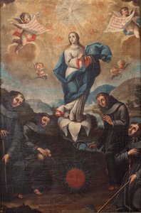 Ulastelig undfangelse med gartneriske franciskanere. Korets oprindelse. Signeret forneden til venstre "ADEVOZION DE DA TERESA, Sanchez Yepros?". 1700-tallet. Juan Sánchez. af Spanish School