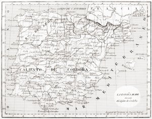 Kort over Spanien, der viser Kalifatet Cordoba af Spanish School