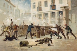 Medlemmer af den nationale milits i Valencia nægter at afvæbne, Spanien, 1873 af Spanish School
