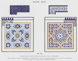 Mosaik Dados på søjler mellem vinduerne, Hall of Ambassadors (farve litho) af Spanish School