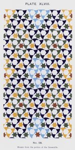 Mosaik fra forhallen i Generalife (farve litho) af Spanish School