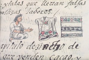 Fru Palat. 218-220 Bog IX En aztekisk købmand, der sælger kapper, fra den florentinske Codex af Bernardino de Sahagun, ca. 1540-85 af Spanish School