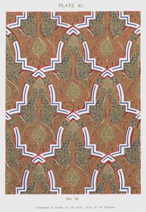 Ornament i paneler på væggene, Court of the Mosque (farve litho) af Spanish School
