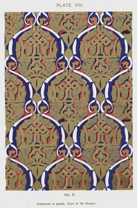 Ornamenter i paneler, Court of the Mosque (farve litho) af Spanish School