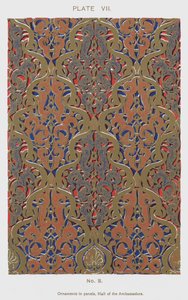 Ornamenter i paneler, Hall of the Ambassadors (farve litho) af Spanish School