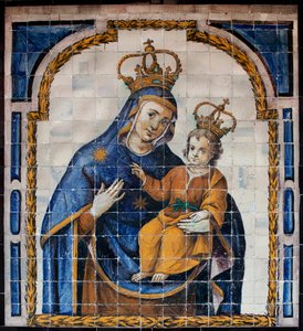 Our Lady of the People - Azulejos (fajance) omkring 1670, af en anonym sevillan, fra folkets kloster i Sevilla (Spanien) - Museum of Fine Arts of Sevilla, Spanien af Spanish School