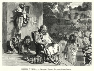 Opførelse af en komedie i et teater i det antikke Grækenland (litho) af Spanish School