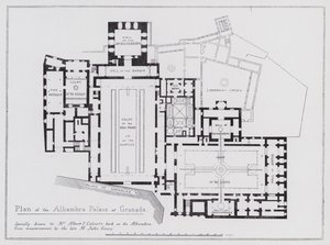 Plan over Alhambra-paladset i Granada (litho) af Spanish School