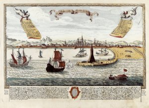 Havn i Barcelona, slutningen af det 18. århundrede (gravering) af Spanish School