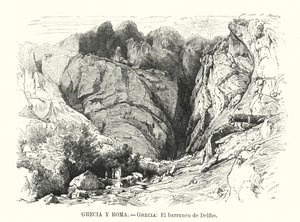 Delphi-kløften, Grækenland (litho) af Spanish School