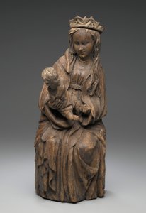 Siddende figur af jomfruen, der holder Kristusbarnet (træ)