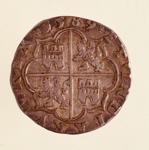 Sølvmønt (8 realer) fra Spanien: Filips (Filippo eller Philippe) II
