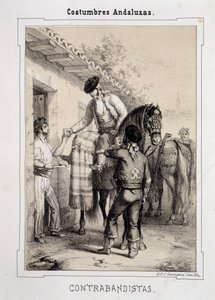 Smuglere, "" Andalusiske kostumer"" af D Antonio Chaman af Spanish School