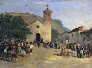 Sortie de messe - Kommer ud fra en messe. Anonymt maleri af Spanish School