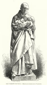 St Vincent de Paul, fransk katolsk præst, marmorstatue af Jean Alexandre Joseph Falguiere (litho) af Spanish School