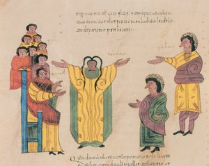 Susanna og de ældste, fra St. Isidores visigotisk-mozarabiske bibel, fol.324v., 960 e.Kr. (tempera på vellum)