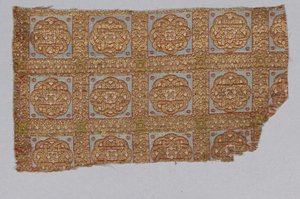 Tekstilfragment fra Dalmatikken i San Valerius (silke, forgyldt dyresubstrat omkring en silkekerne) af Spanish School