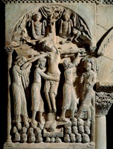 Nedstigningen fra korset, Mester af Saint Dominic af Silos (1100-tallet). Relief på sten af Spanish School
