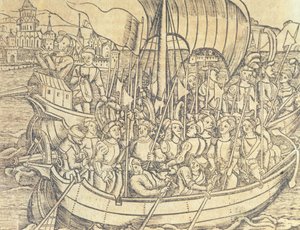 The Discovery of the New World af Chrisopher Columbus (1450-1596) illustration fra 