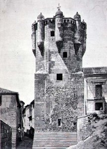 Nøgleholderens tårn, bygget ca. 1480 i Plazuela de Menores, Salamanca af Spanish School