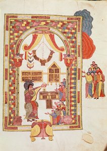 Jerusalems tempel, fra den visigotisk-mozarabiske bibel fra St. Isidores, fol.50r., 960 e.Kr. (tempera på vellum)
