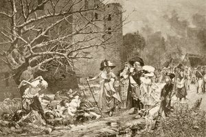 Massakren i Machecoul, Frankrig, under den franske revolution, efter et maleri af Francois Flameng, fra 