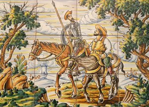 Fliser forestillende Don Quixote og Sancho Panza (keramik) af Spanish School