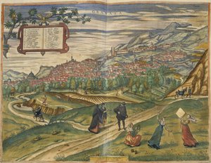 Udsigt over Granada (håndfarvet gravering) af Spanish School