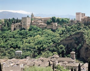 Udsigt over Alhambra-paladset fra det nordøstlige 14.-16. århundrede af Spanish School