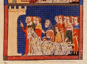 f.14r Uddrivelsen, Catalonien, fra Sarajevo Haggadah af Spanish School