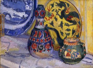 Stilleben med orientalske figurer, 1913 af Spencer Frederick Gore