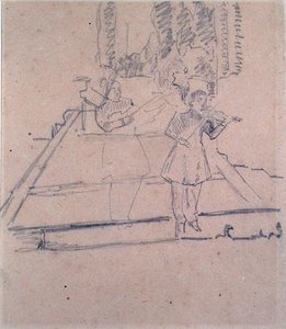 The Musicians at the Footlights, ca. 1910 (blyant på buff-papir) af Spencer Frederick Gore