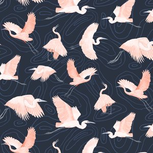 Egrets pattern I, 2022 (grafitblyant  digital) af Stacy Hsu