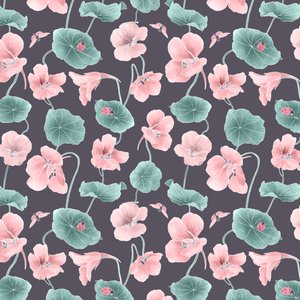 Nasturtium heltemønster colorway 1, 2020 (grafitblyant  digital) af Stacy Hsu