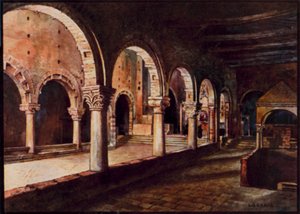 Italienske katedraler: Toscanella, udsigt over kirkeskibet San Pietro (farve litho) af Stafford Leake