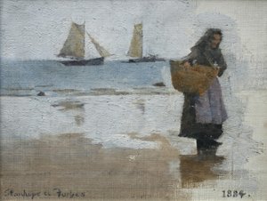 Fisherwoman på en strand af Stanhope Alexander Forbes