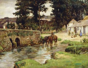 Vanding af hestene i landsbystrømmen af Stanhope Alexander Forbes