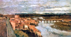 Landskab med landsby og bro, c1855-1892 af Stanislas Lepine