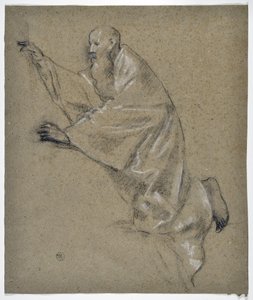 Studie af manddrapering, knælende (tegning)