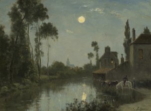 Moonlit River, c.1866-?70 af Stanislas Victor Edouard Lepine