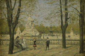 Place de la Concorde, udsigt fra Tuileries-terrassen, ca. 1880 (olie på træ) af Stanislas Victor Edouard Lepine