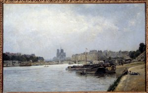 Øen Cite og øen Saint Louis set fra broen i Austerlitz Maleri af Stanislas Lepine (1835-1892) 1800-tallets søn. 0,83x0,51 m Paris, Musee Carnavalet af Stanislas Victor Edouard Lepine