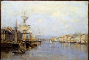 Udsigt over havnen i Rouen Maleri af Stanislas Lepine (1835-1892) Reims fra det 19. århundrede, Musee des Beaux Arts